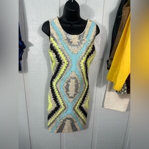 Esley Vintage Off White Geometric Beaded Dress Size Small EUC